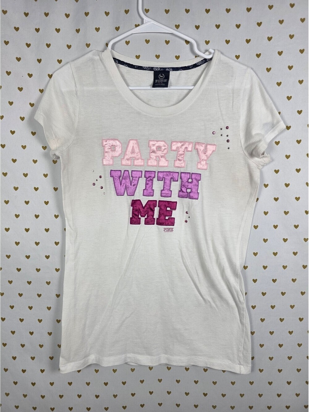 Victorias Secret PINK Vintage Embroidered Party With Me Tee shirt Large